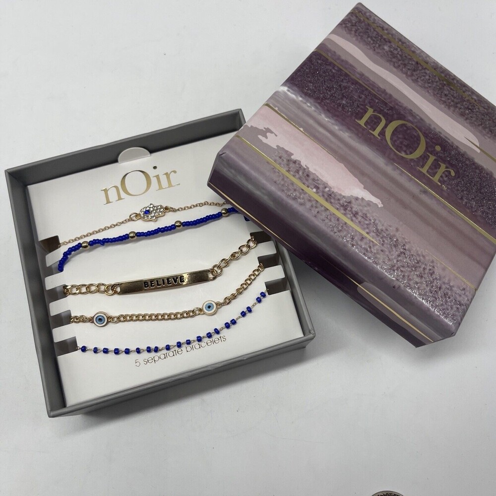 Noir Gold & Royal BELIEVE 5 Piece Bracelet Set New
